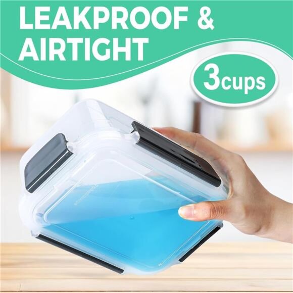 3 cup Plastic Food Storage Containers with Lids Nestable Freezer Dishwasher Safe - Picture 7 of 8